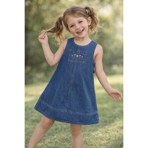 Carter's Girls Denim Jumper Dress Embroidered Floral Pocket Size 6X Summer Jean